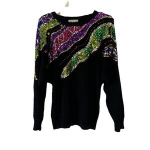 Vtg Marnie West Womens Sweater Size L Silk Angora Lambswool Sequin Abstract 80s